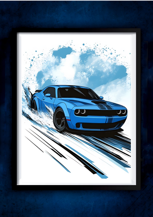 Blue Dodge Challenger || Car Poster